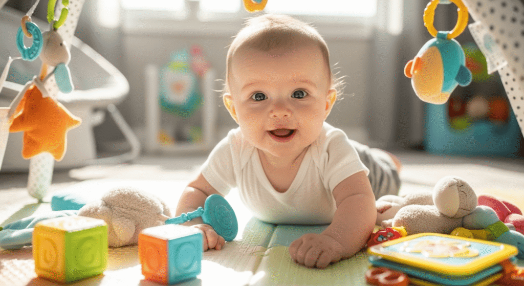 Bé sơ sinh khỏe mạnh, vui vẻ nhờ được chăm sóc và vệ sinh đúng cách.